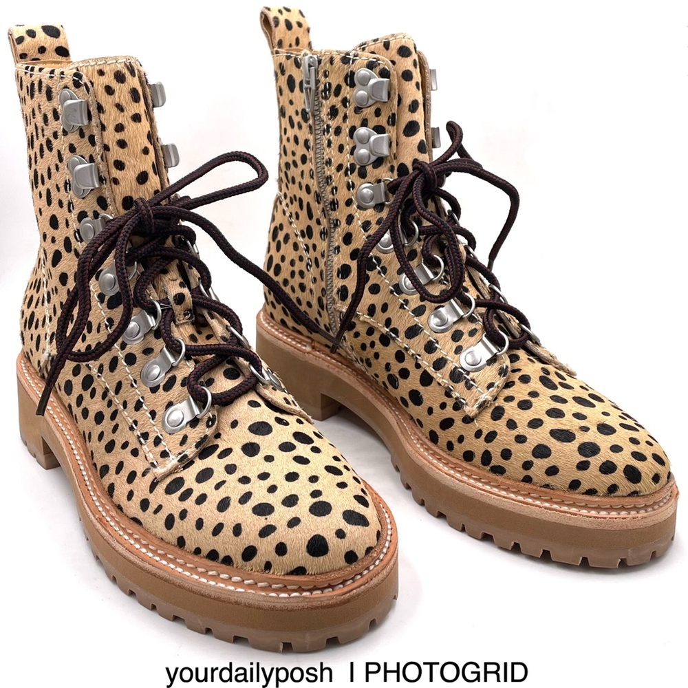 Dolce Vita leopard print calf hair leather lace up Whitny boots US 6.5
